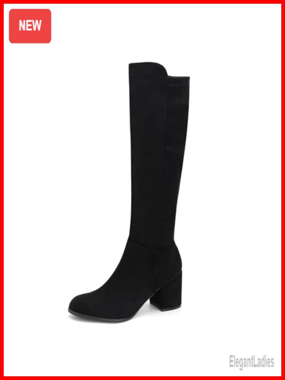 Knee High Boots Round Toe Faux Leather Block Heel Tall Dress Boots